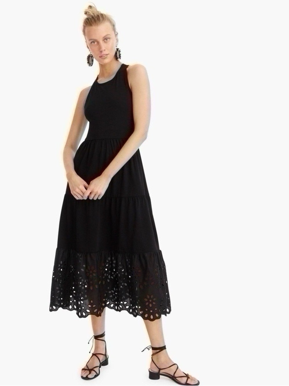 NEW J.Crew Cotton Maxi Eyelet Tiered Bottom Black Dress XXS